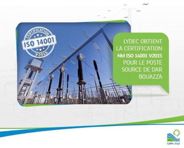 Lydec obtient la certification NM ISO 14001 v2015 pour le poste source de Dar Bouazza